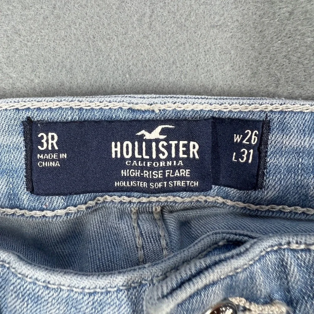 Hollister Blue Flare Jeans Women 3R W26 L31 High Rise Split Hem Soft Stretch - Picture 5 of 11
